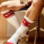 Высокие носки Гей Bottom пассив белые с красным