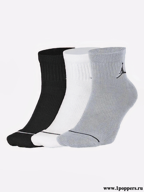 Комплект премиальных носков для спорта и отдыха Nike Everyday Max Ankle Jordan Jumper 3 пары разных цветов в наборе белый, серый, черный